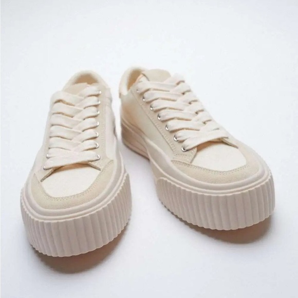 New! Zara canvas and suede beige sneakers. SZ 41/10. - Picture 2 of 9